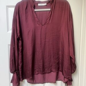 Lush Deep Burgundy V-Neck Blouse